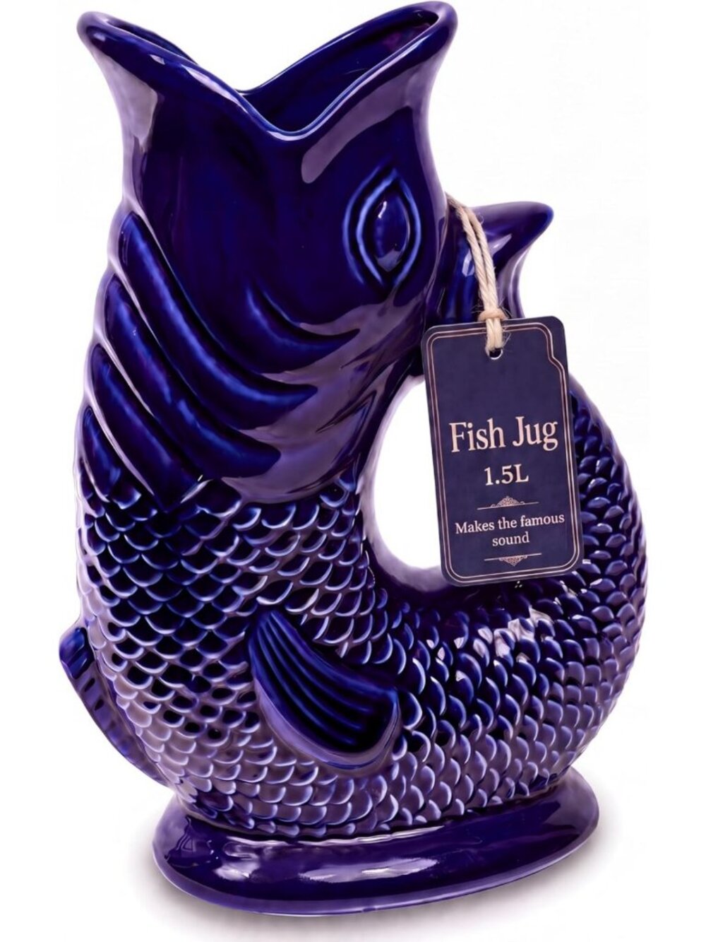 Ceramic Fish Pitcher 50oz - Dark Cobalt Blue, Unique Home Decor, Kitchenware